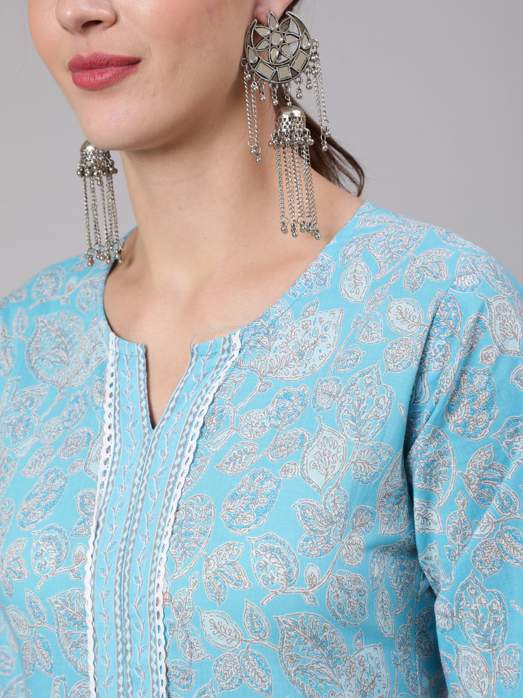 Women Blue Printed Straight Kurta And Trouser | LASVINI - Redefining Indian Fashion with Elegance