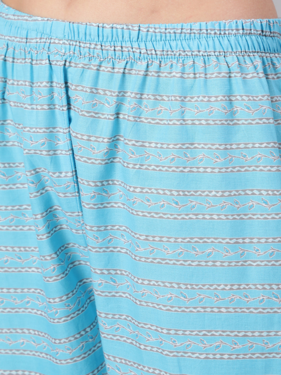 Women Blue Printed Straight Kurta And Trouser | LASVINI - Redefining Indian Fashion with Elegance