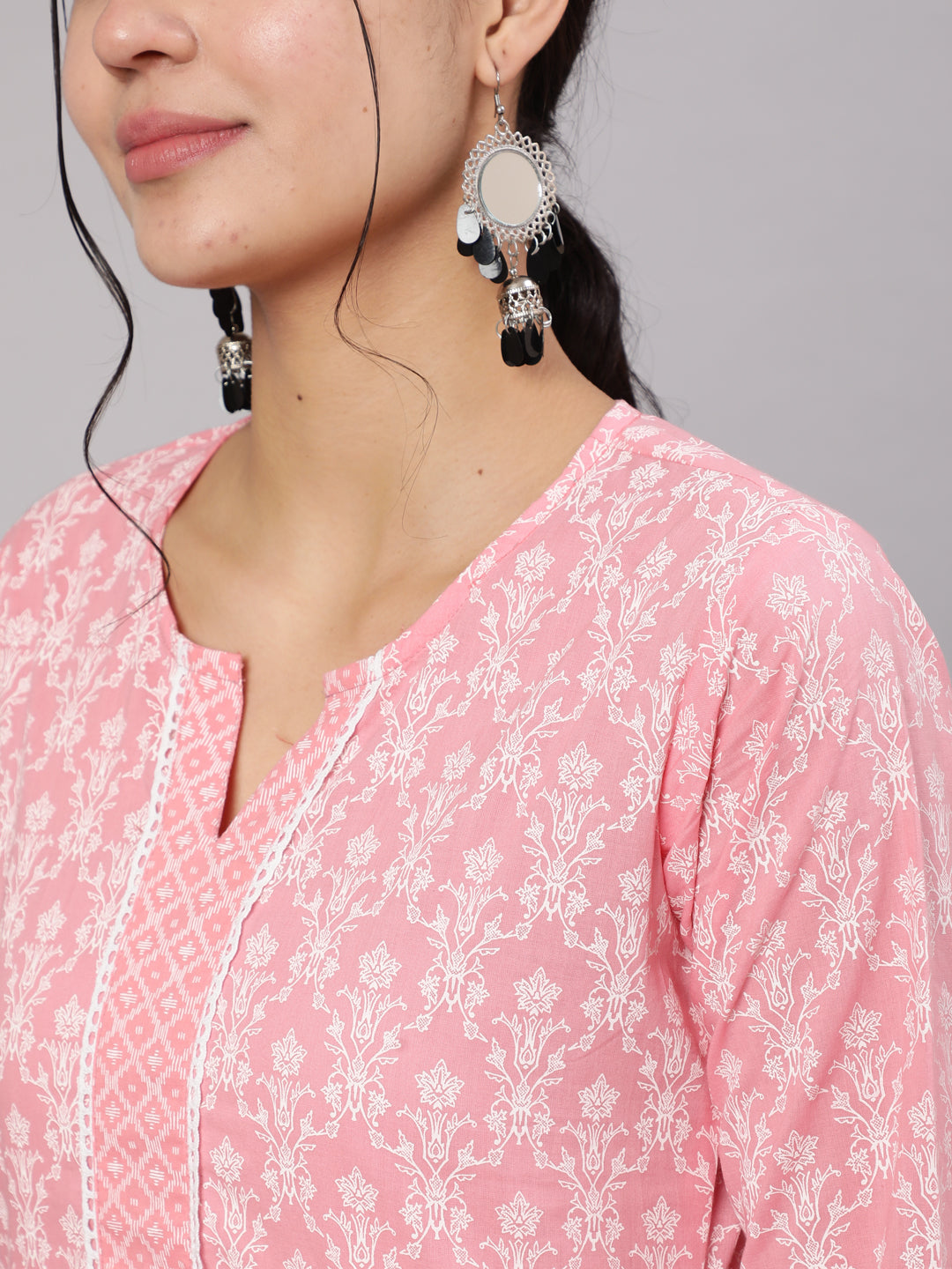 Women Pink Printed Straight Kurta With Trouser | LASVINI - Redefining Indian Fashion with Elegance