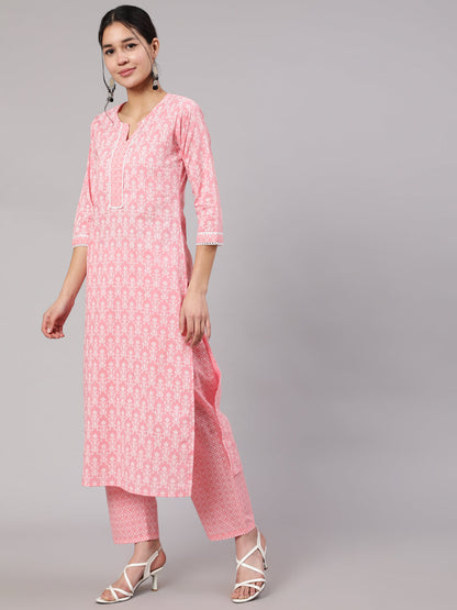 Women Pink Printed Straight Kurta With Trouser | LASVINI - Redefining Indian Fashion with Elegance
