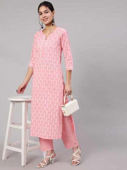 Women Pink Printed Straight Kurta With Trouser | LASVINI - Redefining Indian Fashion with Elegance