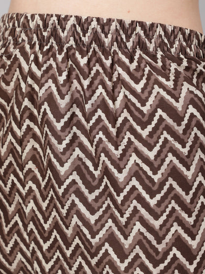 Women Brown Floral Printed Straight Kurta With Palazzo | LASVINI - Redefining Indian Fashion with Elegance