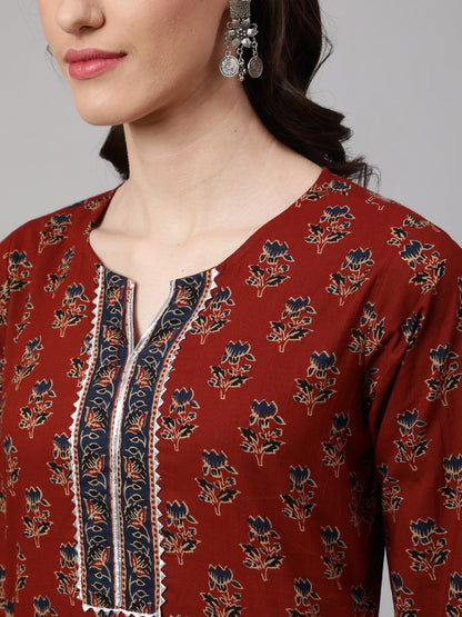 Women Maroon Ethnic Printed Straight Kurta With Palazzo | LASVINI - Redefining Indian Fashion with Elegance