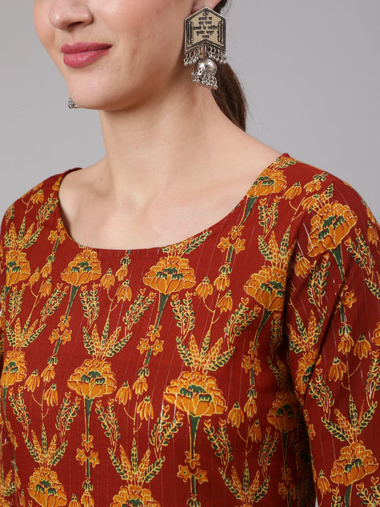 Women Maroon Floral Printed Straight Kurta And Palazzo | LASVINI - Redefining Indian Fashion with Elegance
