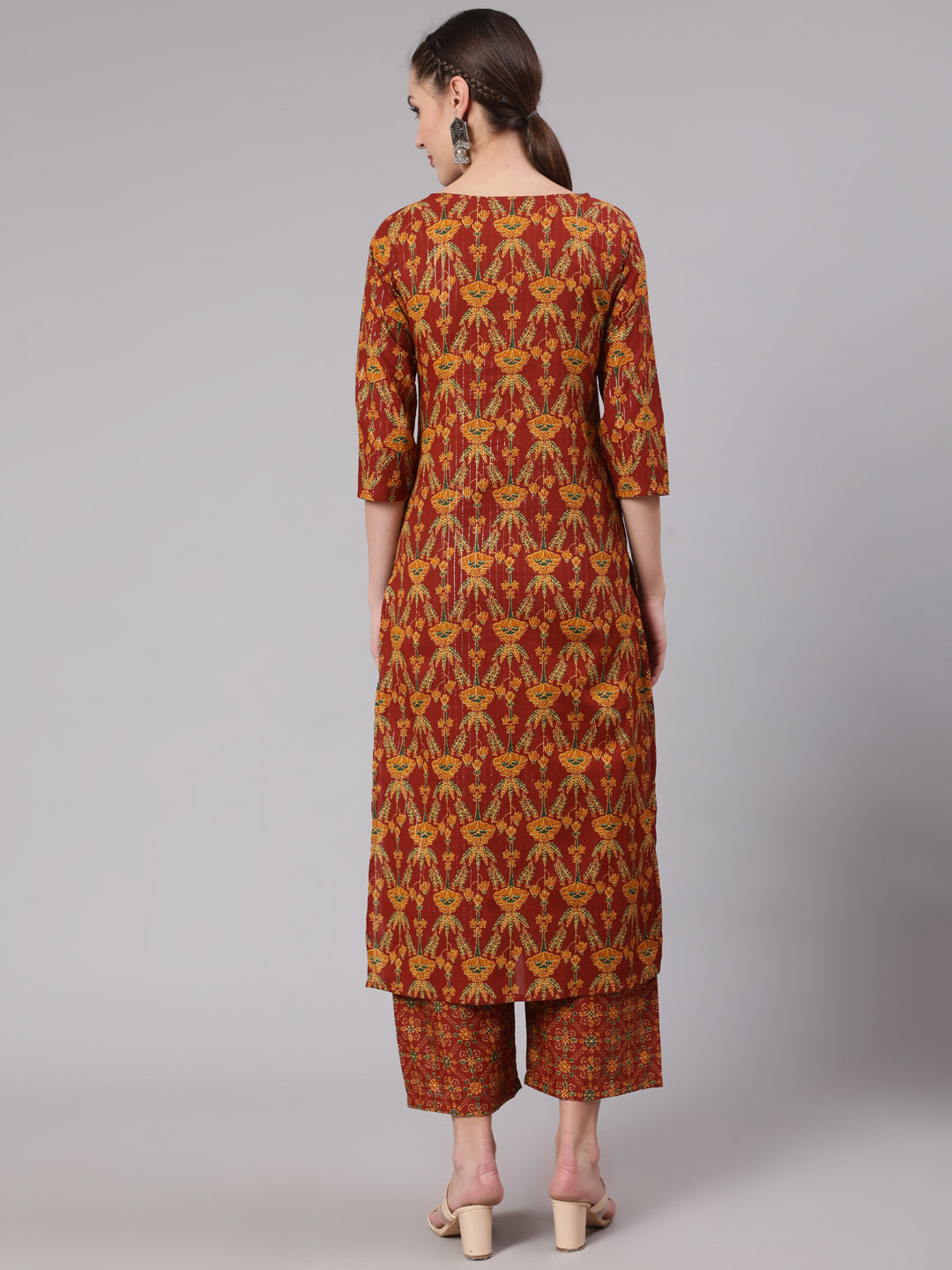 Women Maroon Floral Printed Straight Kurta And Palazzo | LASVINI - Redefining Indian Fashion with Elegance