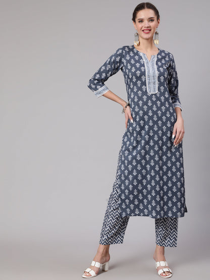 Women Grey Printed Straight Kurta And Palazzo | LASVINI - Redefining Indian Fashion with Elegance