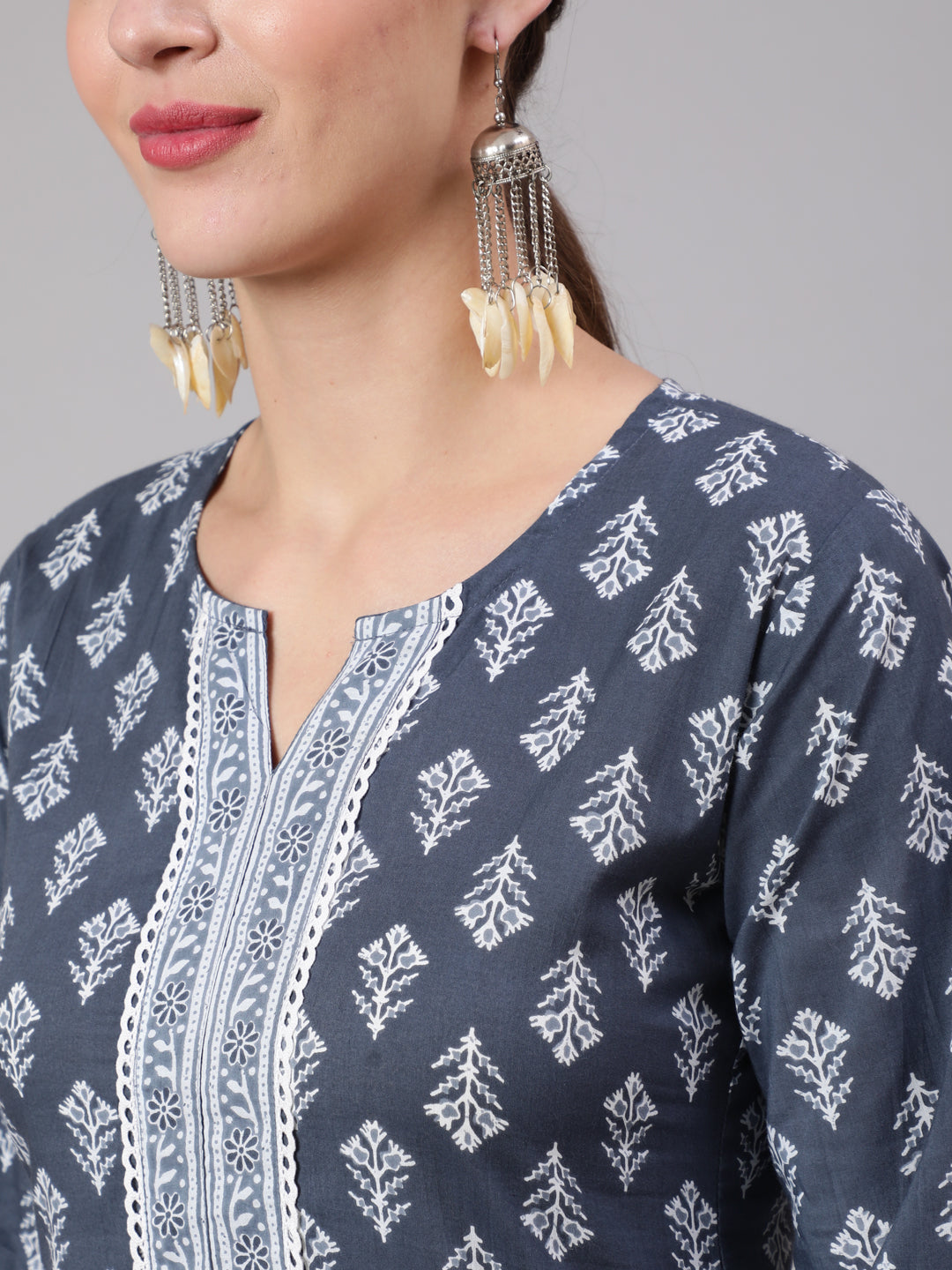 Women Grey Printed Straight Kurta And Palazzo | LASVINI - Redefining Indian Fashion with Elegance