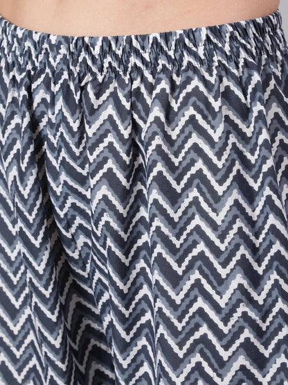 Women Grey Printed Straight Kurta And Palazzo | LASVINI - Redefining Indian Fashion with Elegance
