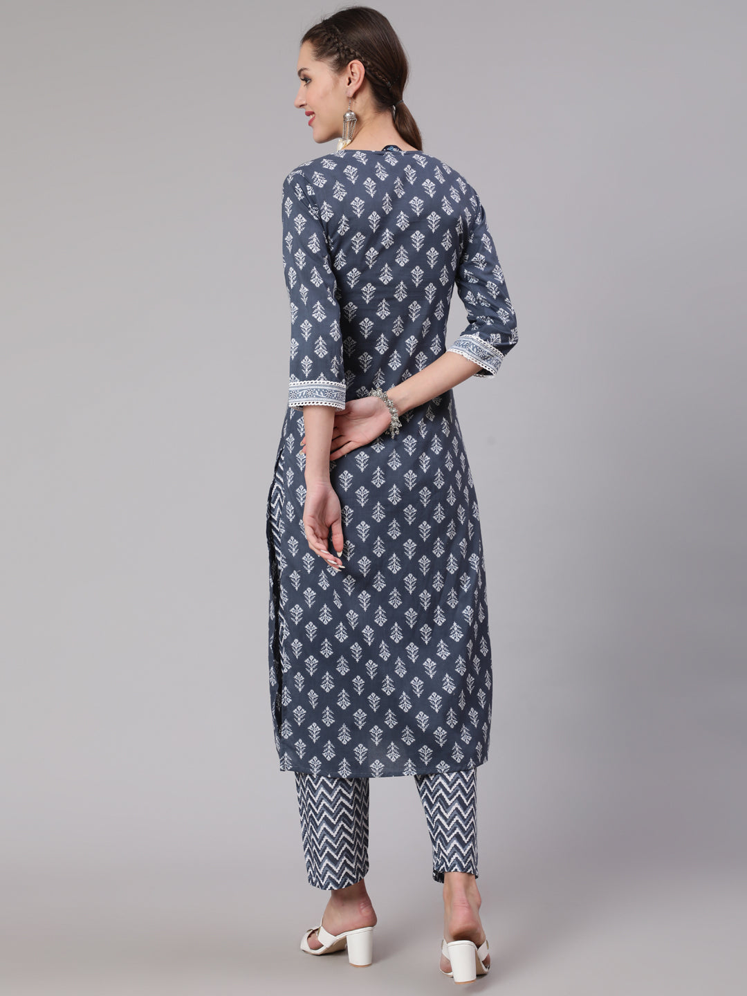 Women Grey Printed Straight Kurta And Palazzo | LASVINI - Redefining Indian Fashion with Elegance