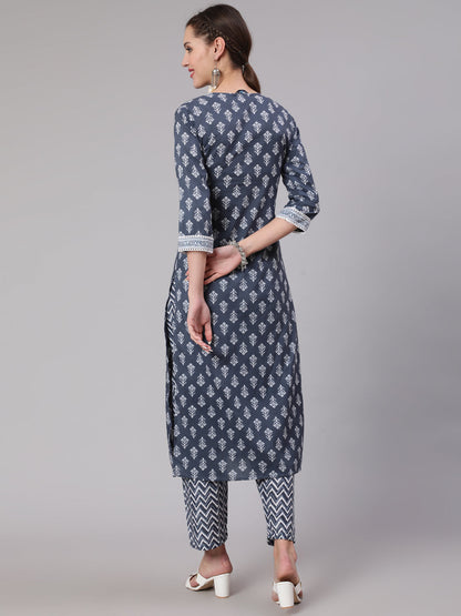 Women Grey Printed Straight Kurta And Palazzo | LASVINI - Redefining Indian Fashion with Elegance