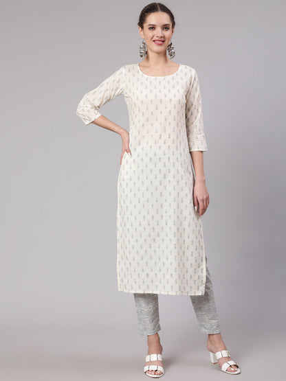 Women Off White Printed Straight Kurta With Trouser | LASVINI - Redefining Indian Fashion with Elegance