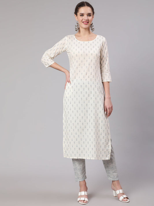 Women Off White Printed Straight Kurta With Trouser | LASVINI - Redefining Indian Fashion with Elegance
