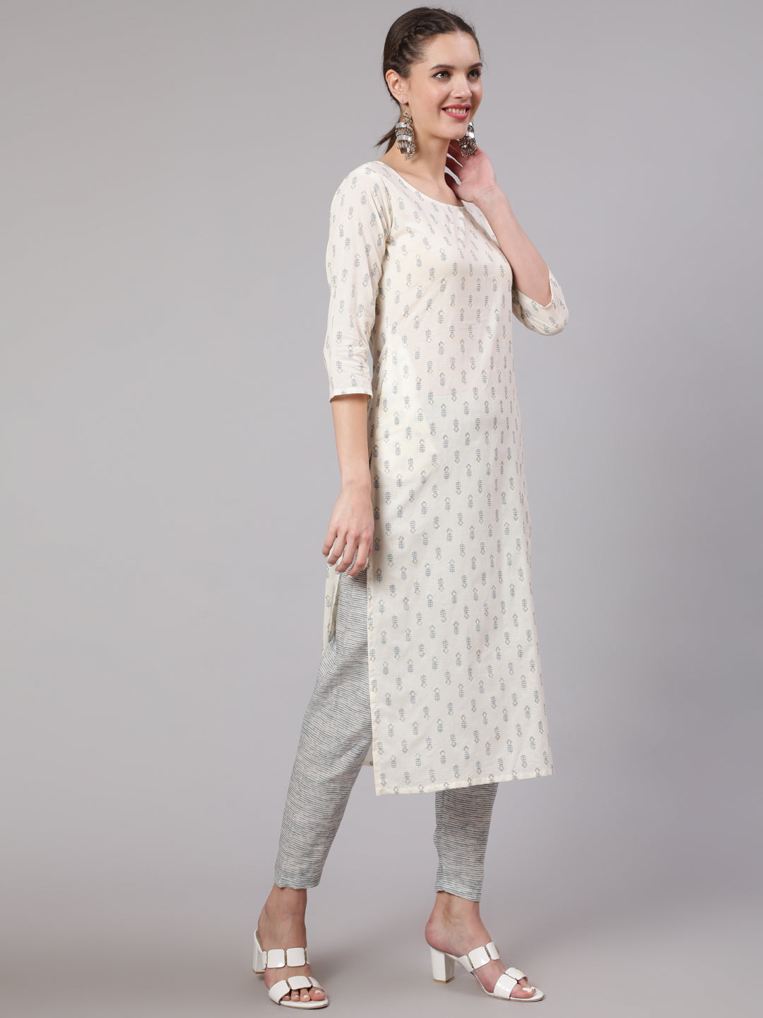 Women Off White Printed Straight Kurta With Trouser | LASVINI - Redefining Indian Fashion with Elegance