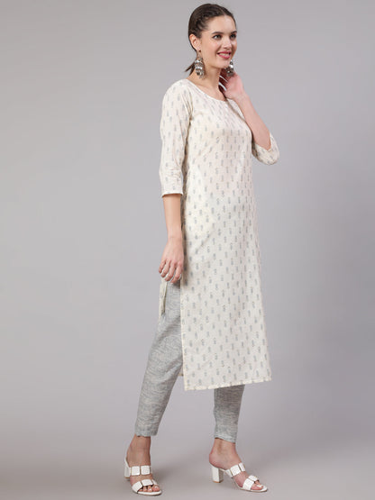 Women Off White Printed Straight Kurta With Trouser | LASVINI - Redefining Indian Fashion with Elegance