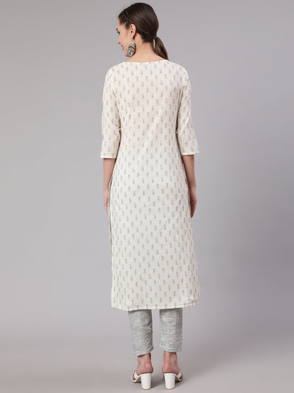 Women Off White Printed Straight Kurta With Trouser | LASVINI - Redefining Indian Fashion with Elegance