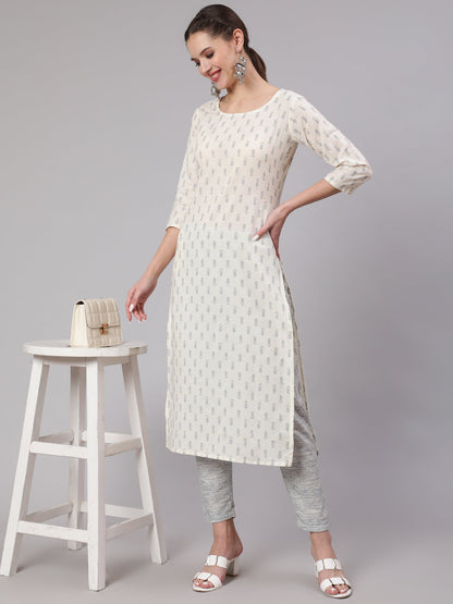 Women Off White Printed Straight Kurta With Trouser | LASVINI - Redefining Indian Fashion with Elegance