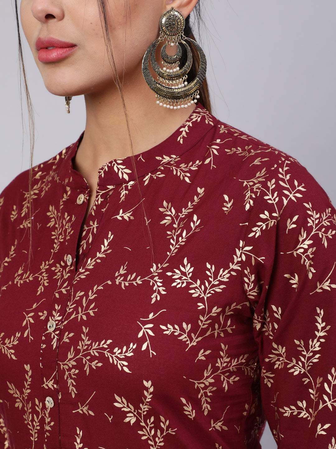 Women Burgundy Ethnic Printed Straight Kurta With Trouser | LASVINI - Redefining Indian Fashion with Elegance
