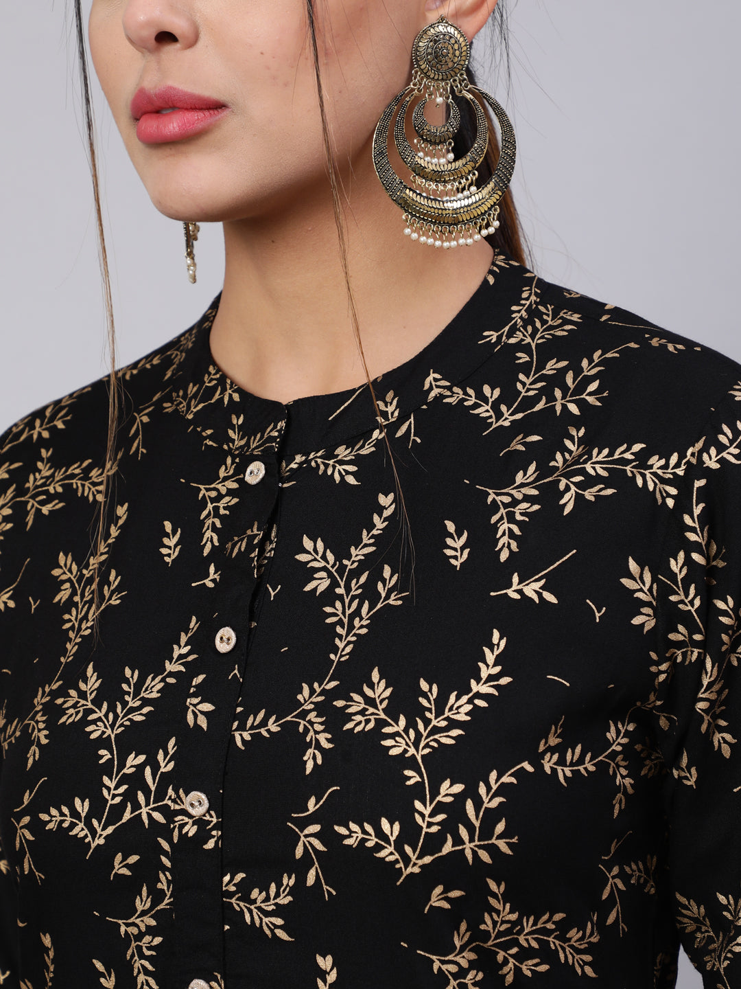 Women Black Ethnic Printed Straight Kurta With Trouser | LASVINI - Redefining Indian Fashion with Elegance