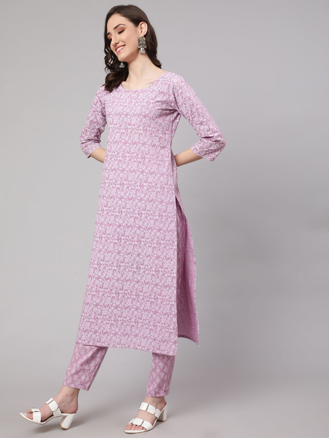 Women Levender Printed Straight Kurta With Palazzo & Dupatta | LASVINI - Redefining Indian Fashion with Elegance