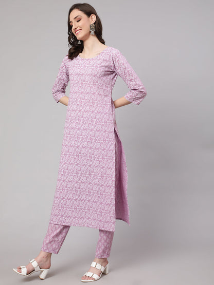 Women Levender Printed Straight Kurta With Palazzo & Dupatta | LASVINI - Redefining Indian Fashion with Elegance