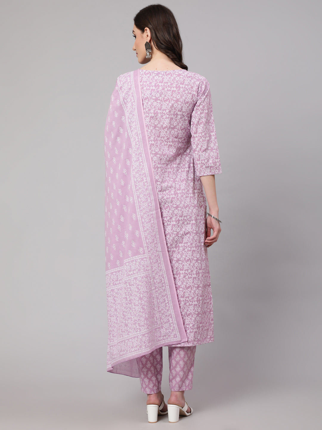 Women Levender Printed Straight Kurta With Palazzo & Dupatta | LASVINI - Redefining Indian Fashion with Elegance