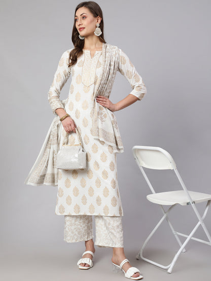Women Off-White Ethnic Printed Kurta With Palazzo And Dupatta | LASVINI - Redefining Indian Fashion with Elegance