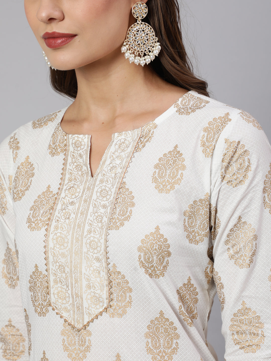 Women Off-White Ethnic Printed Kurta With Palazzo And Dupatta | LASVINI - Redefining Indian Fashion with Elegance