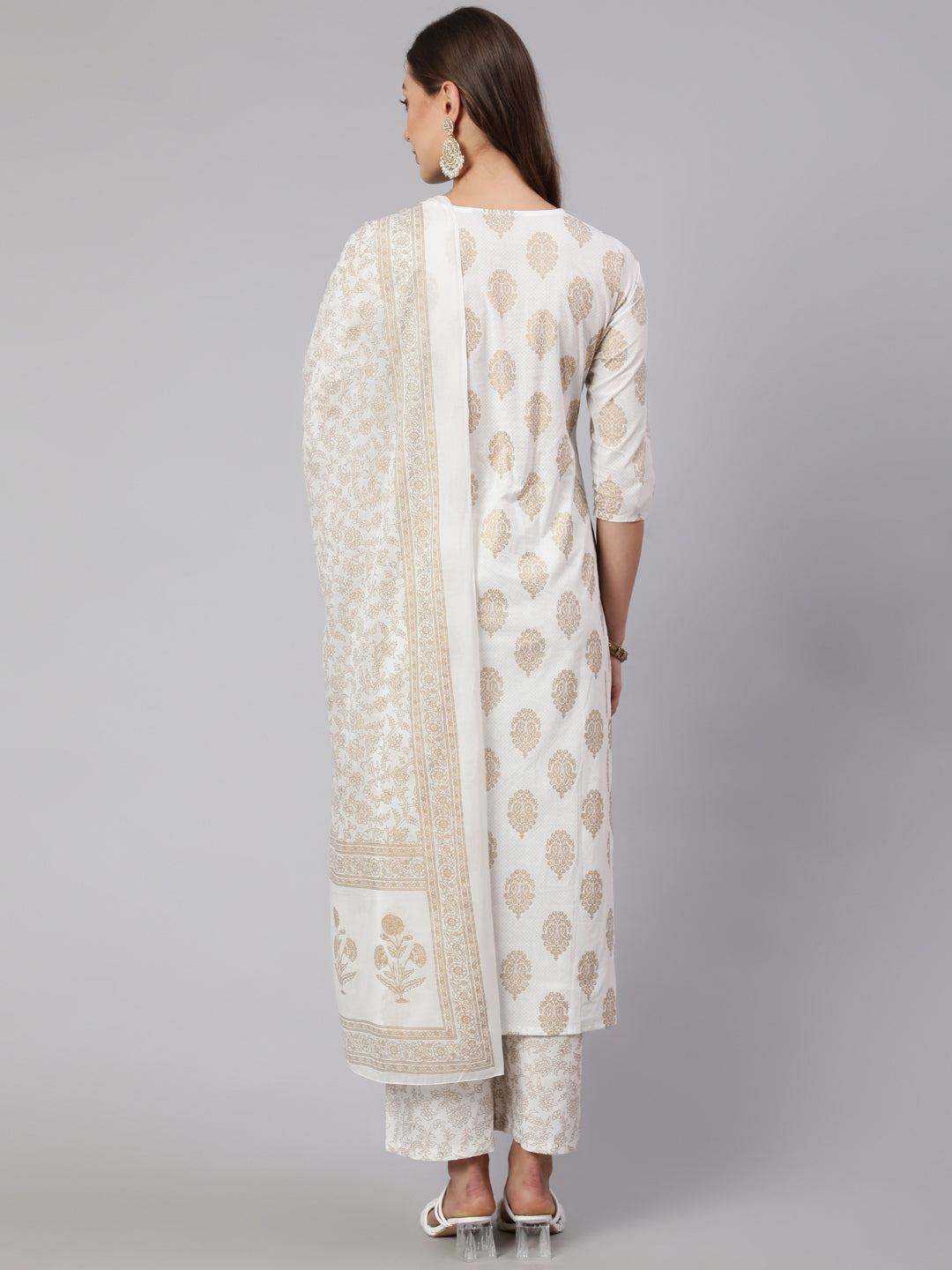 Women Off-White Ethnic Printed Kurta With Palazzo And Dupatta | LASVINI - Redefining Indian Fashion with Elegance