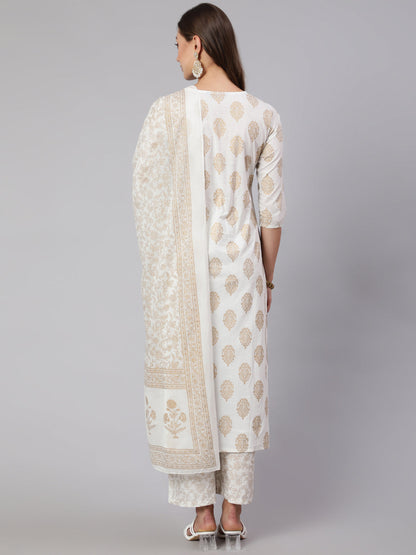 Women Off-White Ethnic Printed Kurta With Palazzo And Dupatta | LASVINI - Redefining Indian Fashion with Elegance