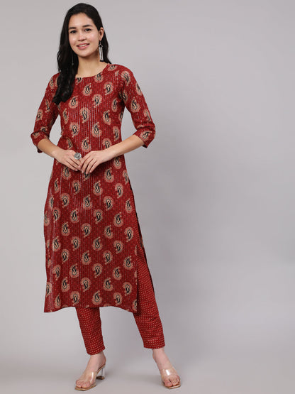 Women Maroon Ethnic Printed Straight Kurta And Palazzo | LASVINI - Redefining Indian Fashion with Elegance