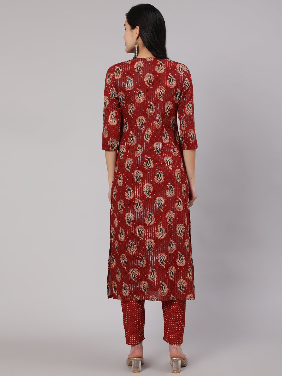 Women Maroon Ethnic Printed Straight Kurta And Palazzo | LASVINI - Redefining Indian Fashion with Elegance