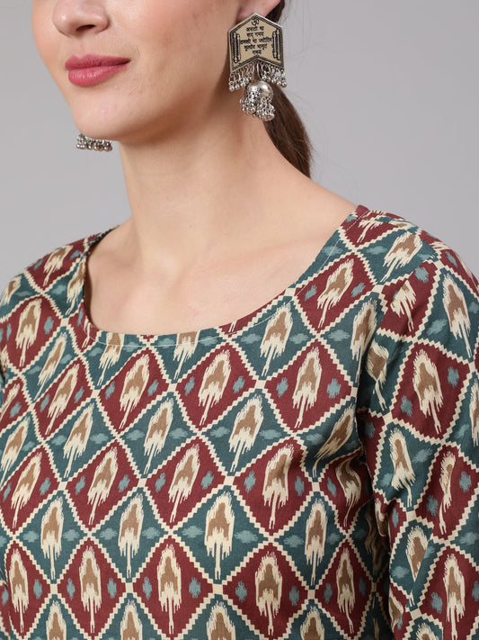 Women Multi Geometric Printed Straight Kurta With Palazzo | LASVINI - Redefining Indian Fashion with Elegance