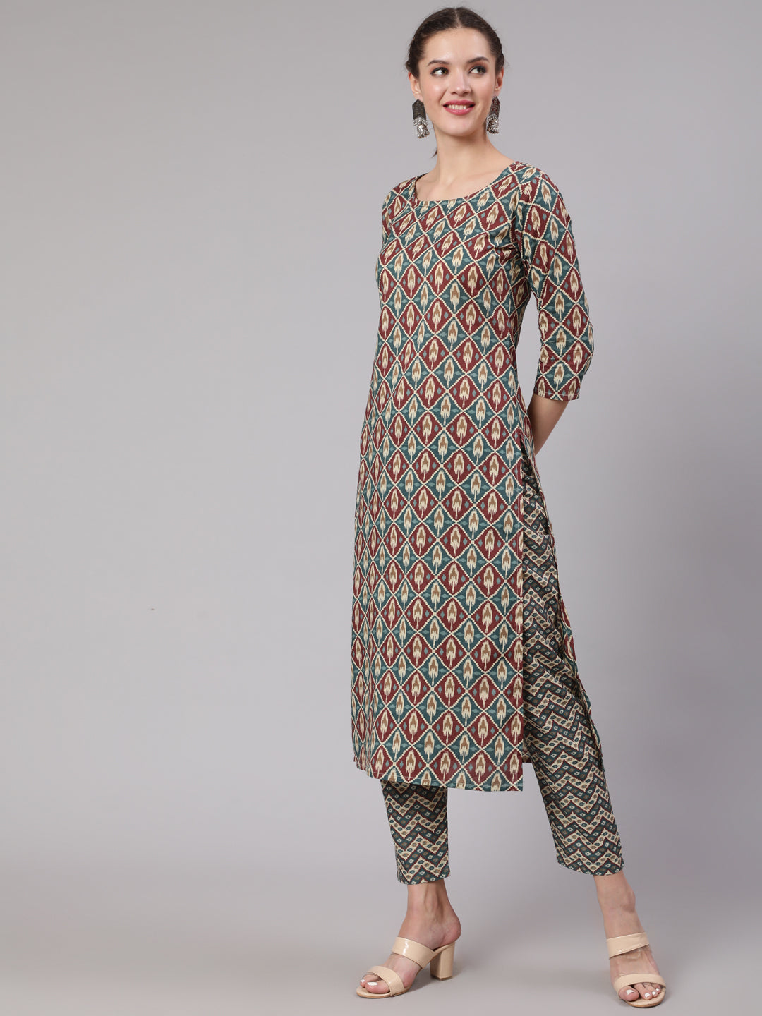 Women Multi Geometric Printed Straight Kurta With Palazzo | LASVINI - Redefining Indian Fashion with Elegance