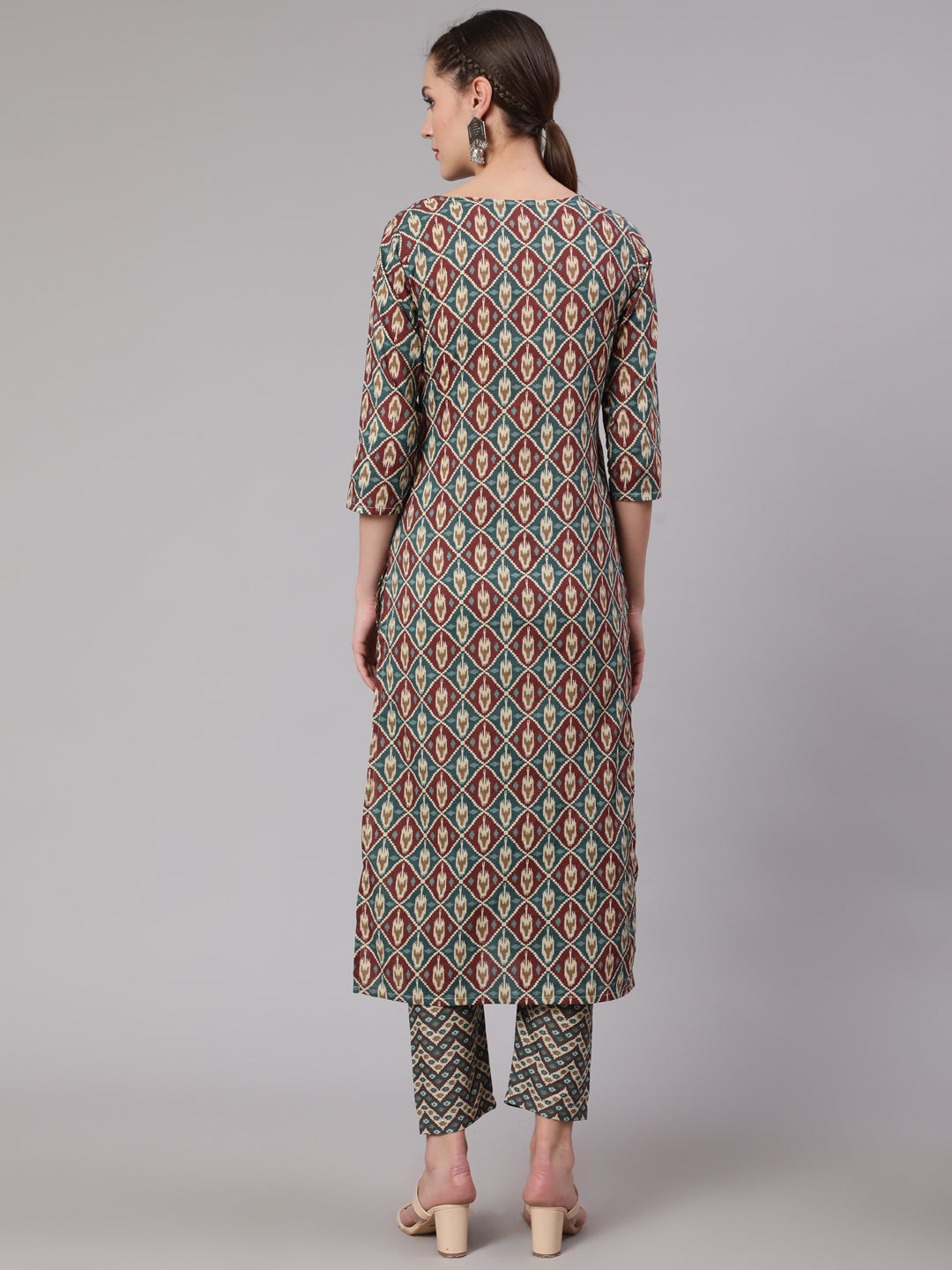 Women Multi Geometric Printed Straight Kurta With Palazzo | LASVINI - Redefining Indian Fashion with Elegance