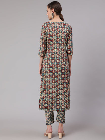 Women Multi Geometric Printed Straight Kurta With Palazzo | LASVINI - Redefining Indian Fashion with Elegance