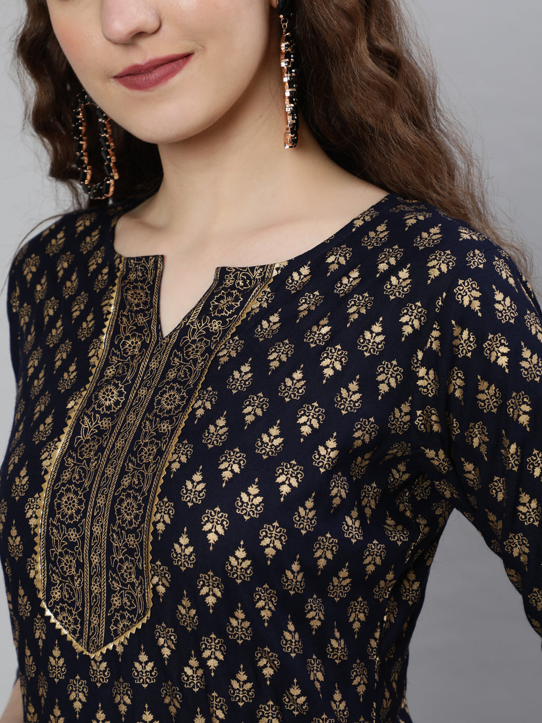 Women Navy Blue Ethnic Printed Kurta With Palazzo And Dupatta | LASVINI - Redefining Indian Fashion with Elegance