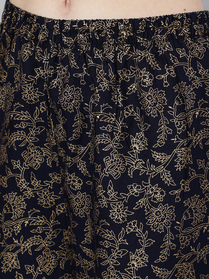 Women Navy Blue Ethnic Printed Kurta With Palazzo And Dupatta | LASVINI - Redefining Indian Fashion with Elegance