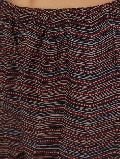 Women Navy Blue Ethnic Printed Straight Kurta With Trouser | LASVINI - Redefining Indian Fashion with Elegance