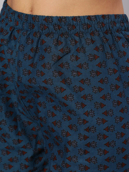 Women Blue Floral Printed Kurta With Trouser | LASVINI - Redefining Indian Fashion with Elegance