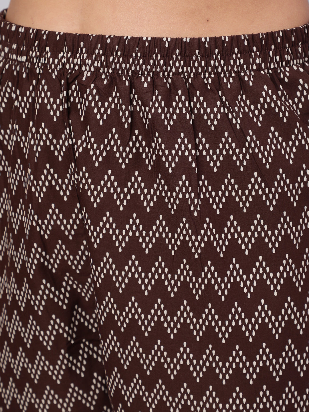 Women Brown Ethnic Printed Straight Kurta With Trouser | LASVINI - Redefining Indian Fashion with Elegance