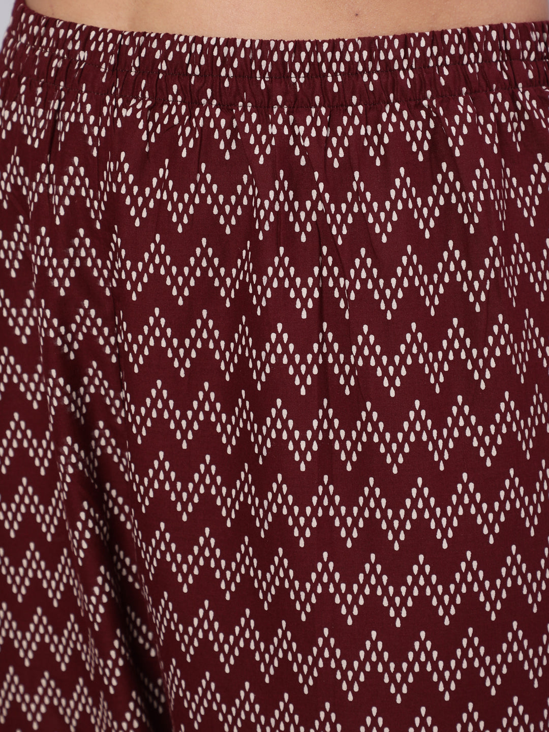 Women Burgundy Ethnic Printed Straight Kurta With Trouser | LASVINI - Redefining Indian Fashion with Elegance