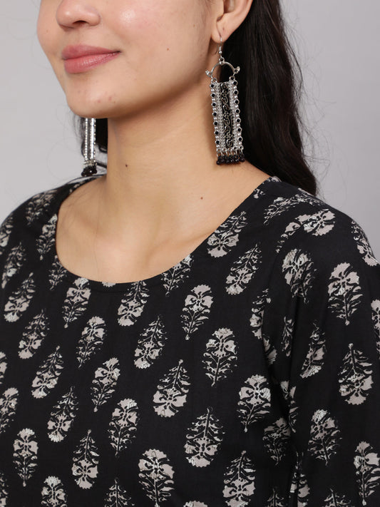Women Black Ethnic Printed Straight Kurta With Trouser | LASVINI - Redefining Indian Fashion with Elegance