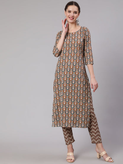 Women Multi Geometric Printed Straight Kurta With Palazzo | LASVINI - Redefining Indian Fashion with Elegance
