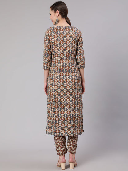 Women Multi Geometric Printed Straight Kurta With Palazzo | LASVINI - Redefining Indian Fashion with Elegance