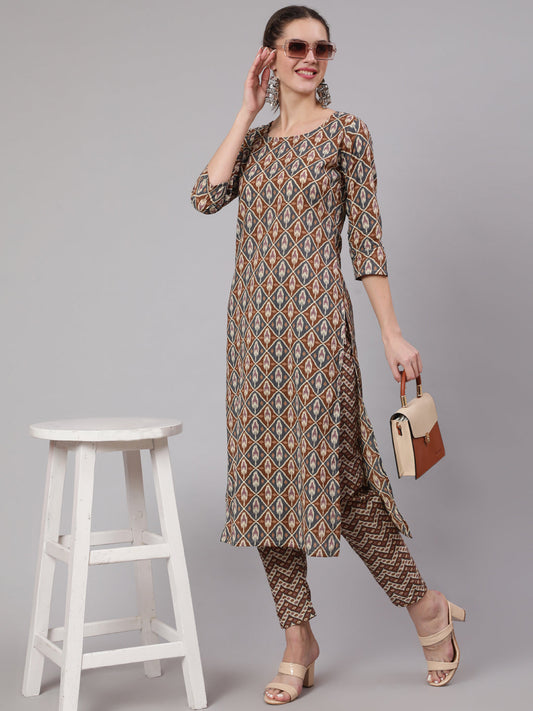 Women Multi Geometric Printed Straight Kurta With Palazzo | LASVINI - Redefining Indian Fashion with Elegance