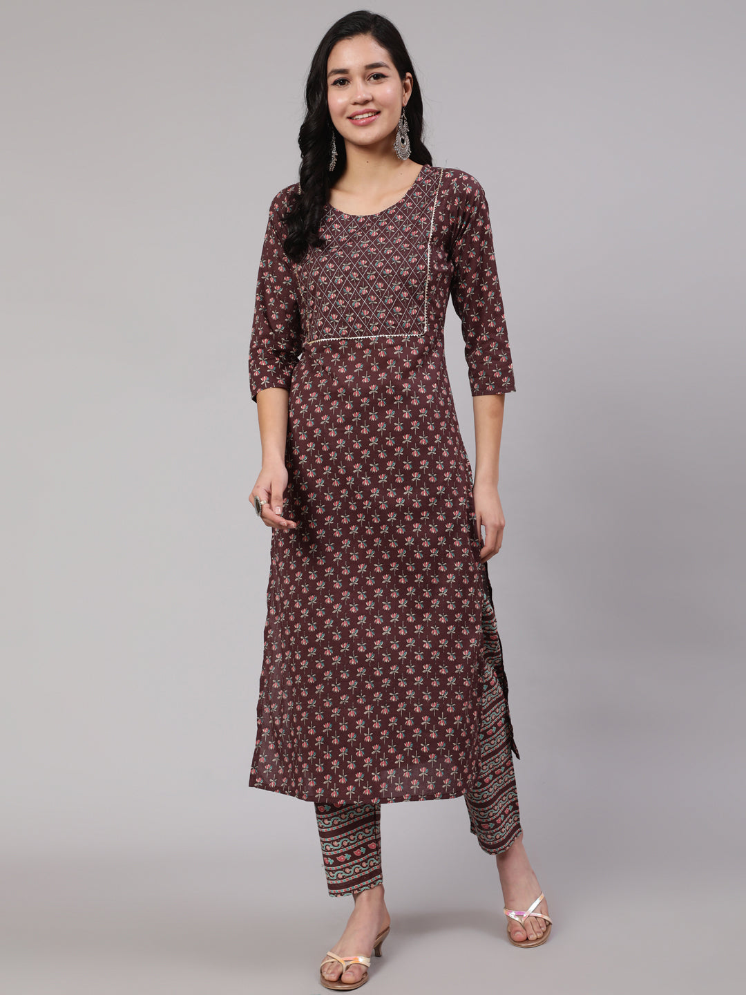 Women Purple Printed Straight Kurta With Trouser | LASVINI - Redefining Indian Fashion with Elegance