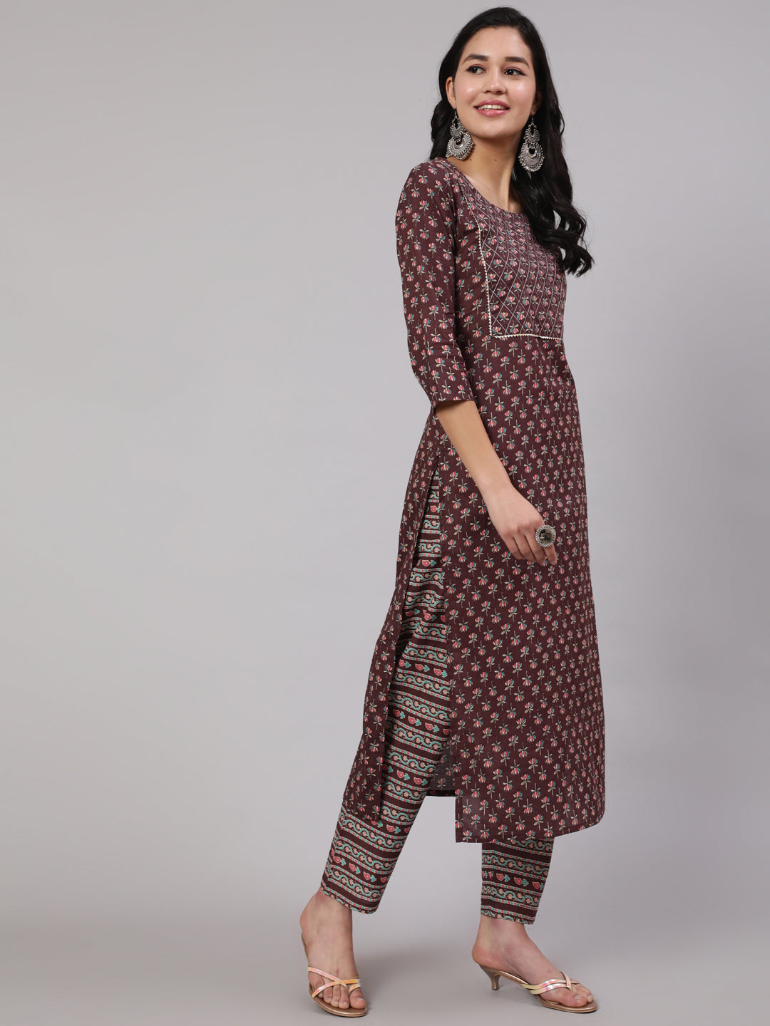 Women Purple Printed Straight Kurta With Trouser | LASVINI - Redefining Indian Fashion with Elegance