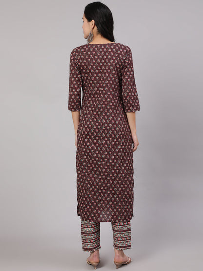 Women Purple Printed Straight Kurta With Trouser | LASVINI - Redefining Indian Fashion with Elegance