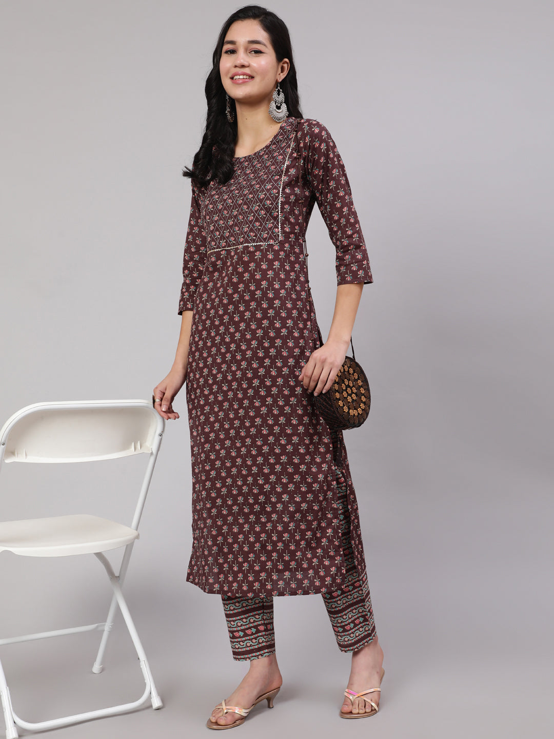 Women Purple Printed Straight Kurta With Trouser | LASVINI - Redefining Indian Fashion with Elegance