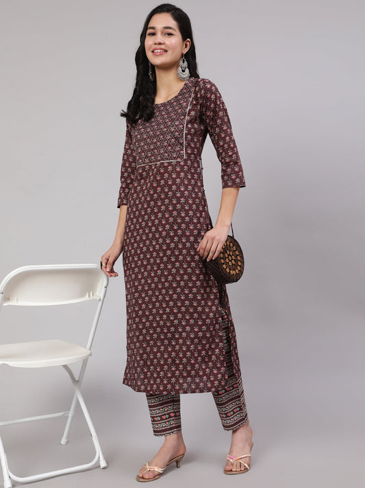 Women Purple Printed Straight Kurta With Trouser | LASVINI - Redefining Indian Fashion with Elegance